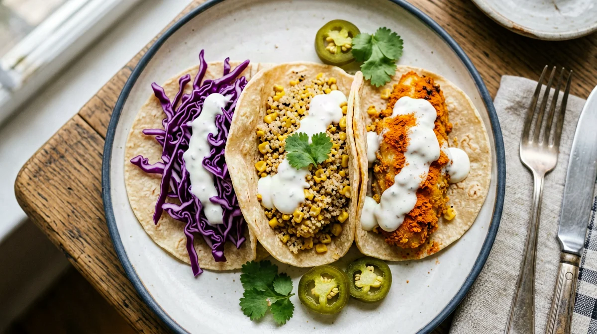 Tacos di merluzzo alla Baja con cavolo e salsa yogurt al lime