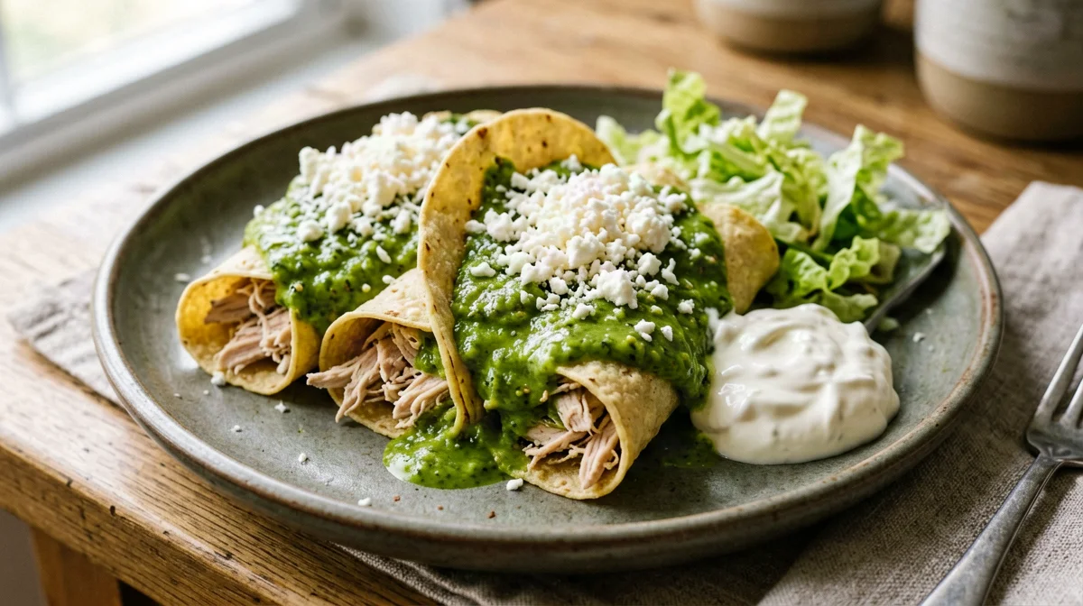 Light green chicken enchiladas with tomatillo sauce