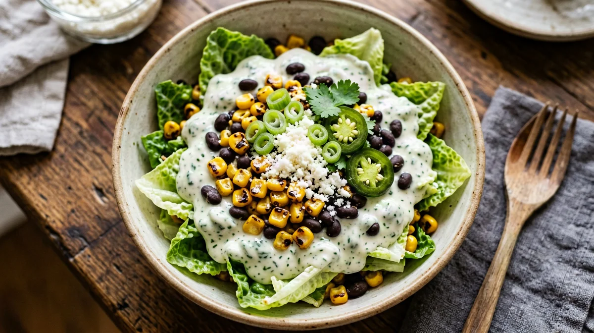 Esquites salad with black beans, queso fresco and lime