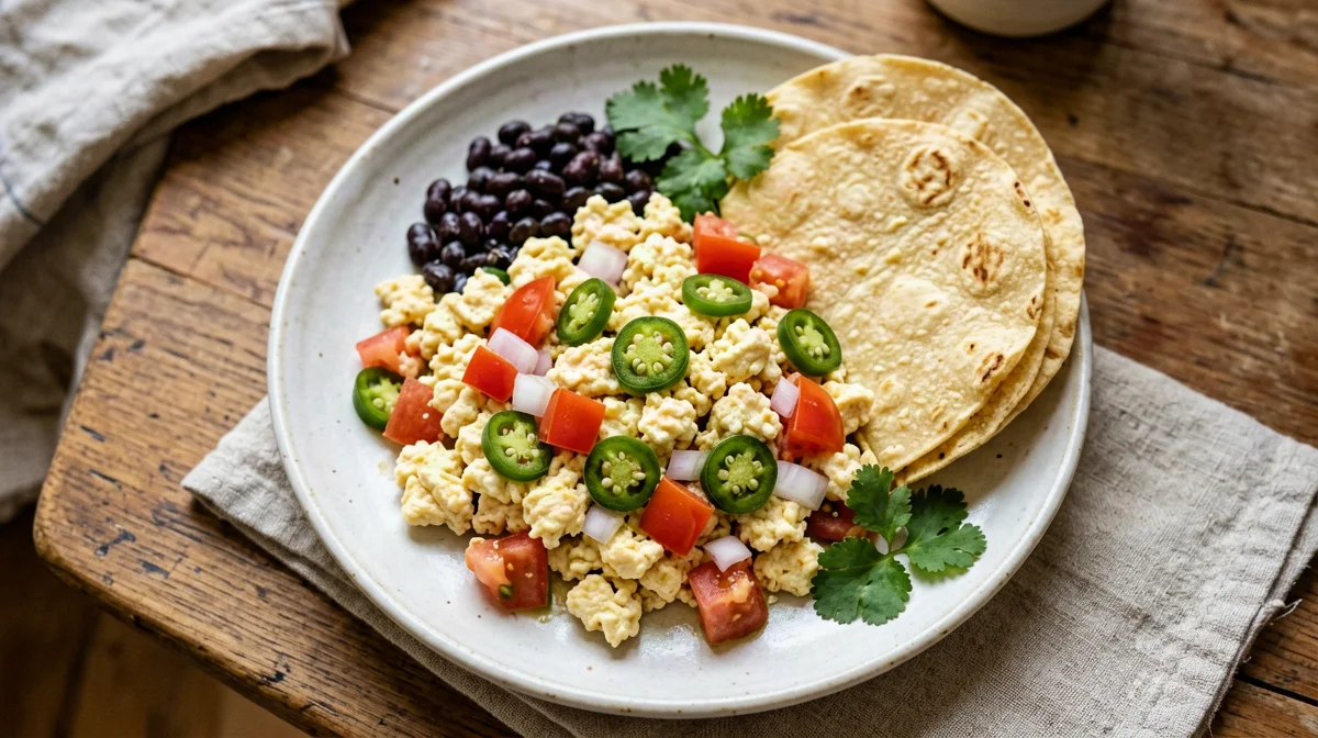 Tofu a la mexicana with tomato, onion and jalapeño