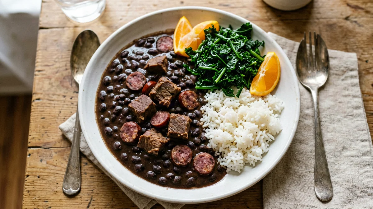 Feijoada leggera con fagioli neri, maiale magro e cavolo
