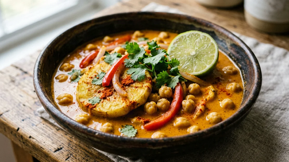 Moqueca vegana di platano e ceci al cocco