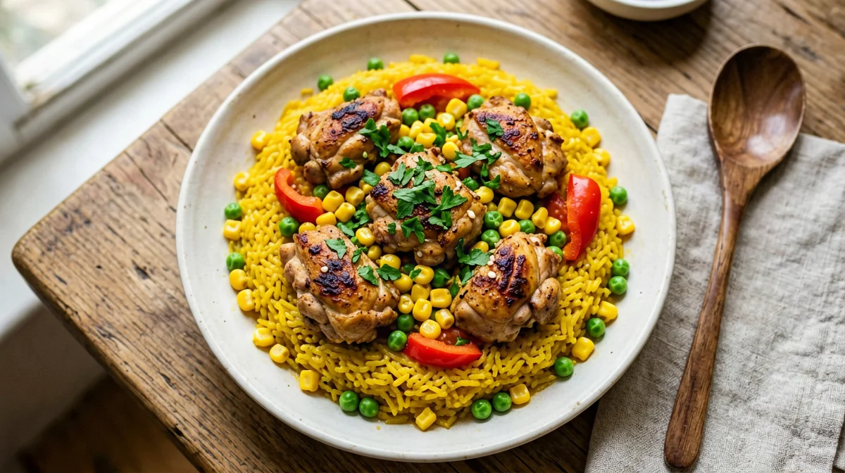 Galinhada goiana: riso e pollo alla curcuma con verdure