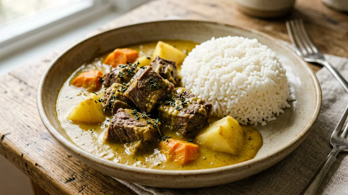 Curry giamaicano di agnello e patate con riso