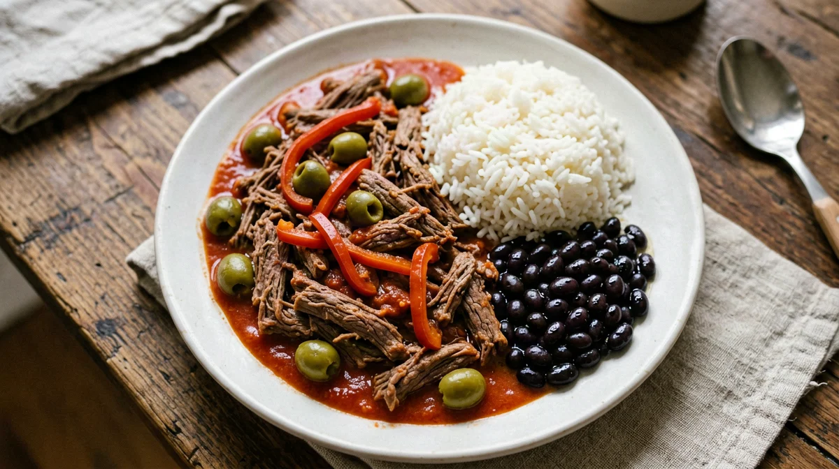 Light Cuban ropa vieja with rice and black beans