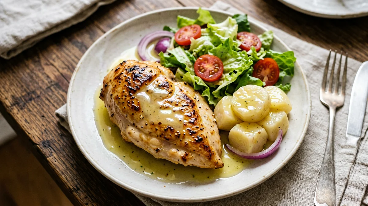 Cuban mojo chicken with garlic cassava and salad