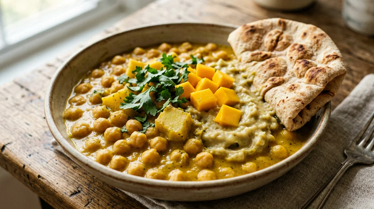 Trinidadian chickpea and potato curry channa with roti