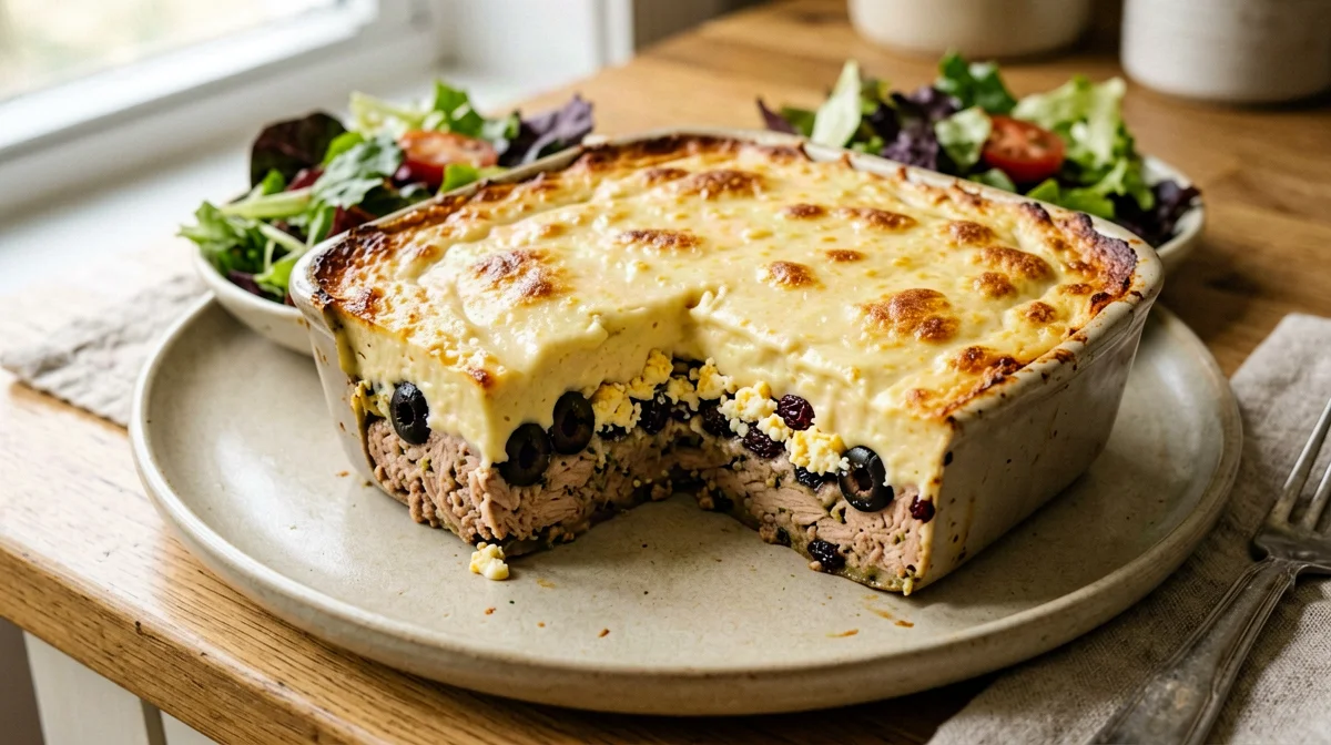 Light pastel de choclo with turkey, olives and egg