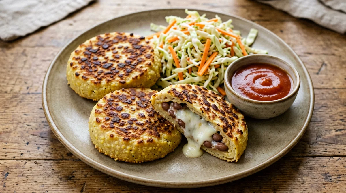 Pupusas salvadoregne di fagioli e queso con curtido