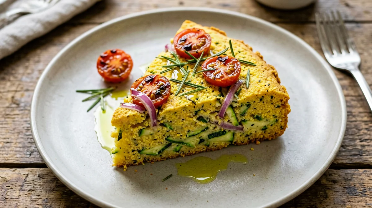 Chickpea flour cake with zucchini and red onion