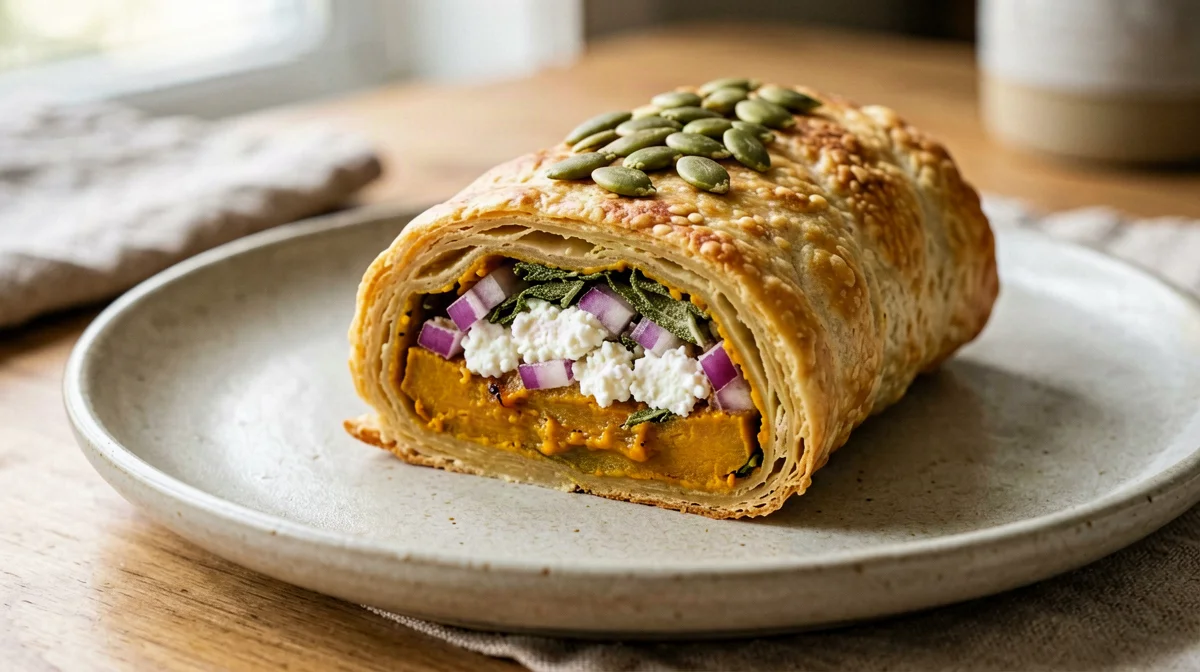 Strudel salato di fillo con zucca, feta e salvia