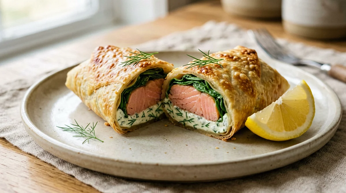 Salmon and spinach in a phyllo crust