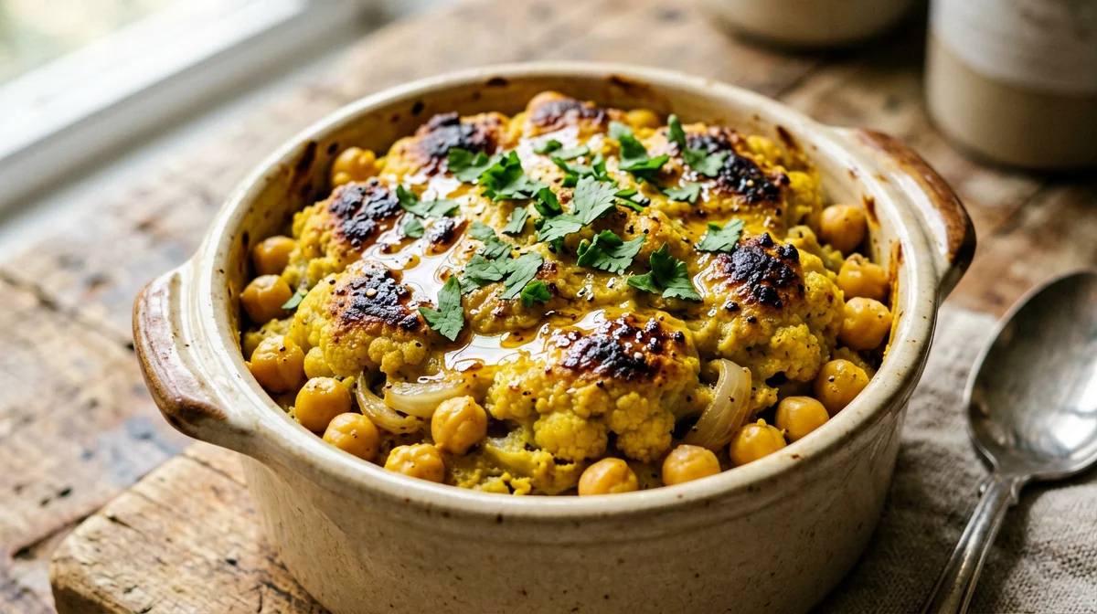 Turmeric cauliflower and chickpea bake