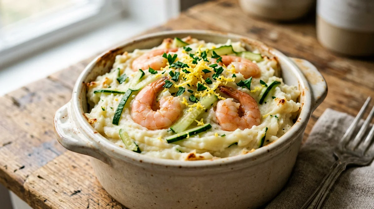 Prawn and zucchini bake with lemon