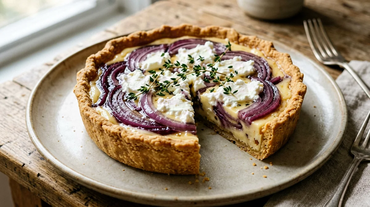 Quiche di cipolle rosse caramellate e caprino