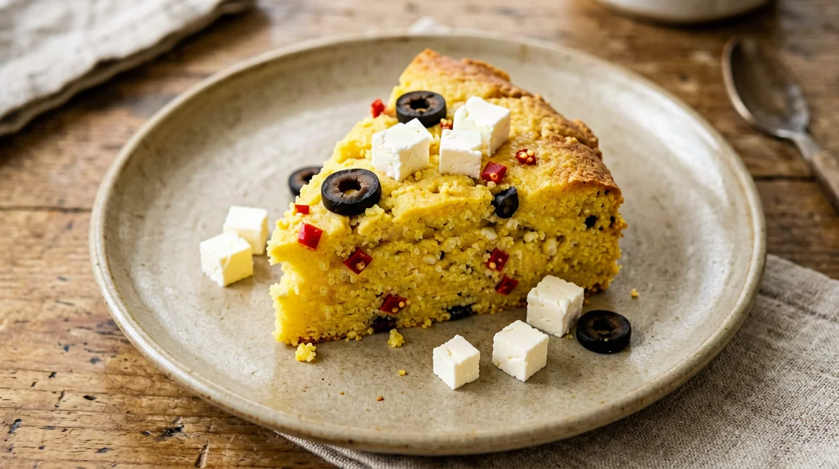 Torta di farina di mais con peperoni e olive