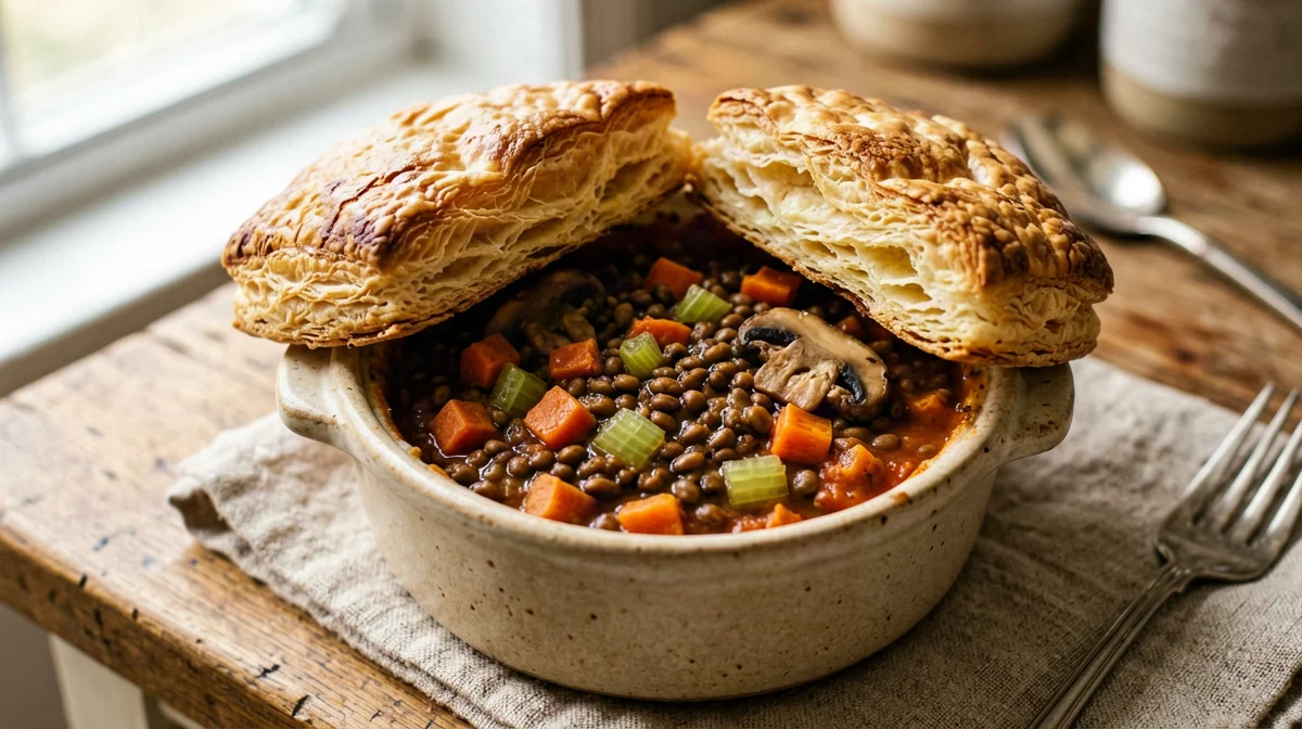 Pasticcio di sfoglia con lenticchie e verdure
