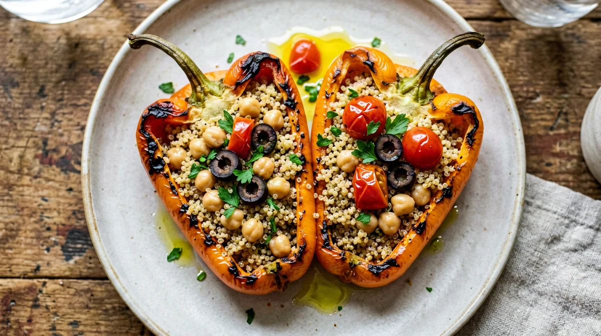 Peperoni ripieni di quinoa, ceci e olive