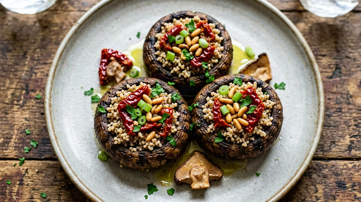 Portobello ripieni di bulgur e pomodori secchi