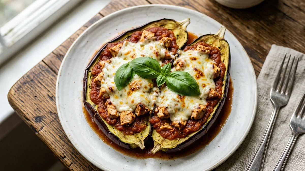 Melanzane ripiene di pollo e scamorza