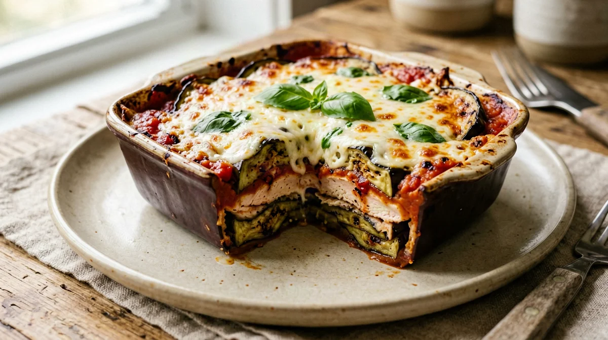 Parmigiana di melanzane e petto di pollo