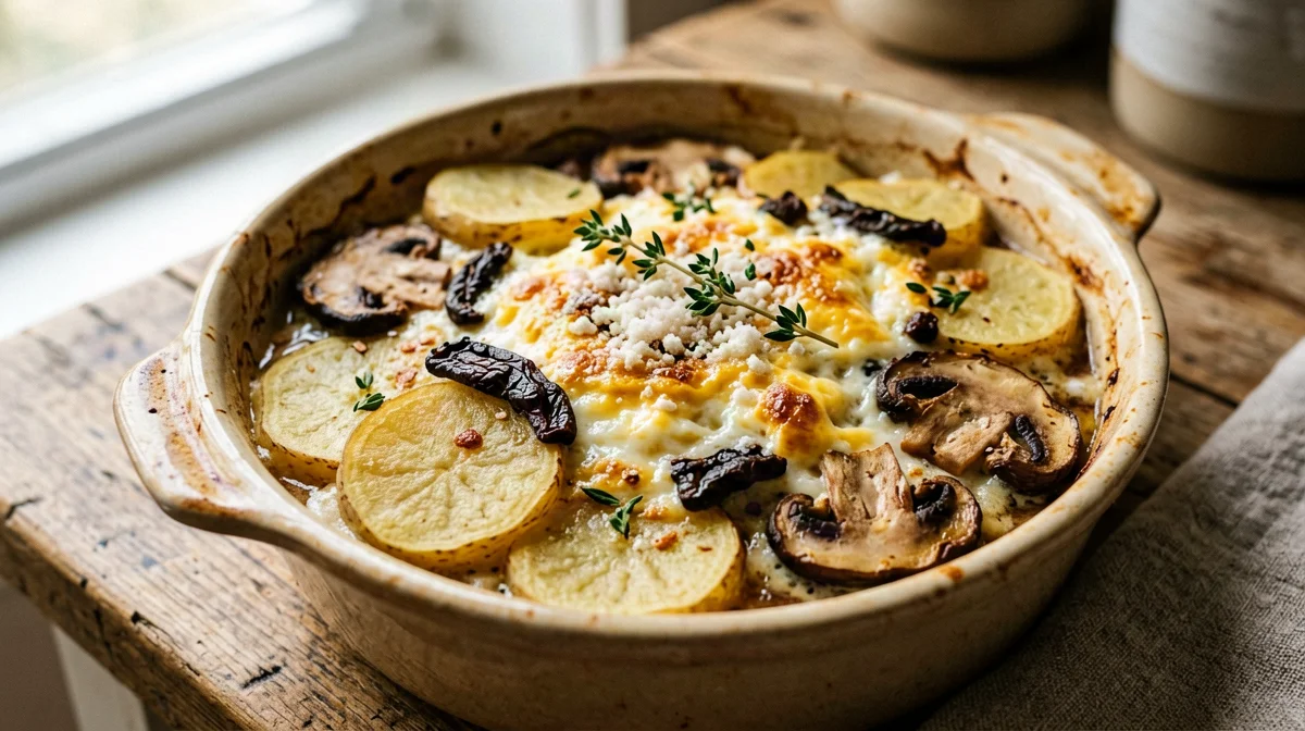 Gratin di patate e funghi senza panna