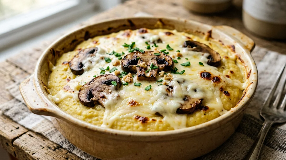 Baked polenta with mushrooms and Taleggio