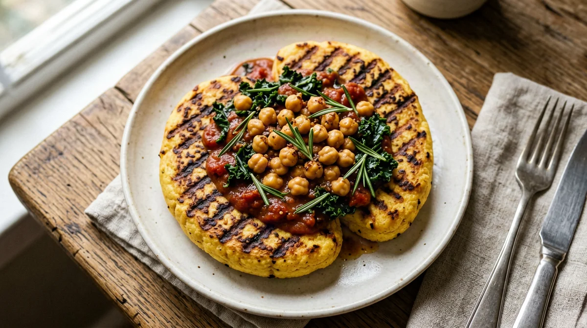 Polenta grigliata con ceci e cavolo nero