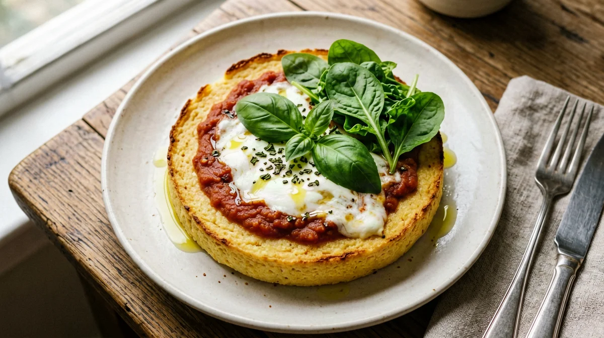 Polenta pizza with tomato and mozzarella