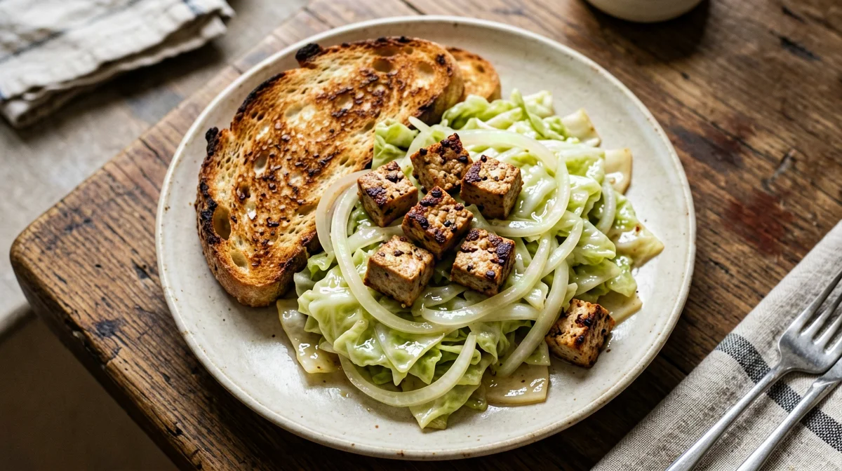 Polenta with smoked tofu and cabbage