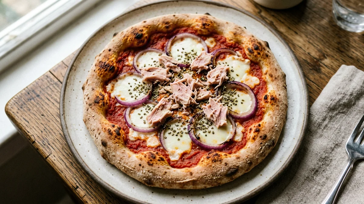 Pizza al tonno e cipolla rossa con origano