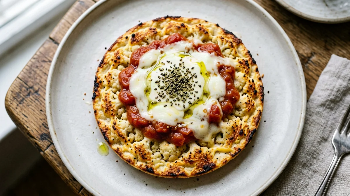 Pizza di cavolfiore con pomodoro e mozzarella