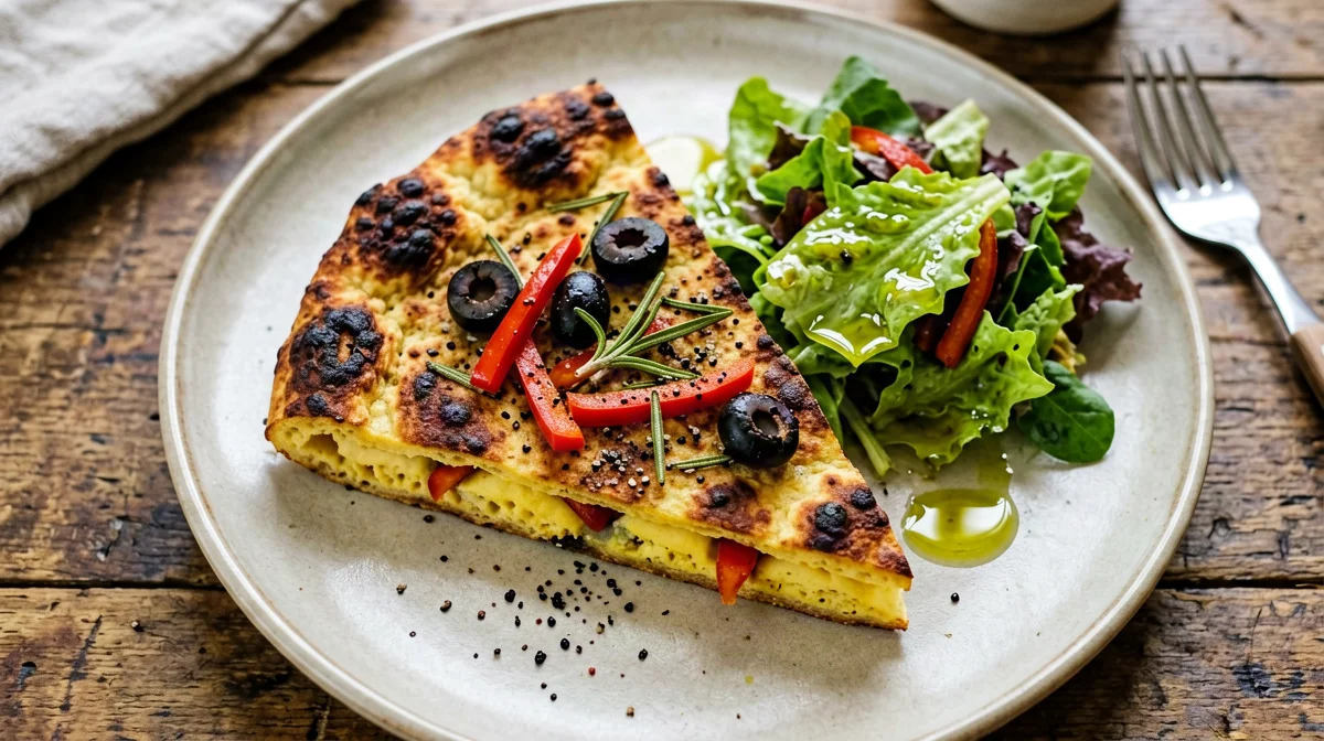 Chickpea farinata with peppers and olives