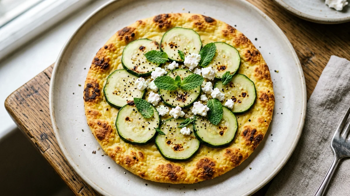 Farinata con zucchine, menta e feta