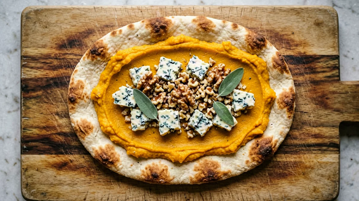 Pinsa con zucca, gorgonzola e noci