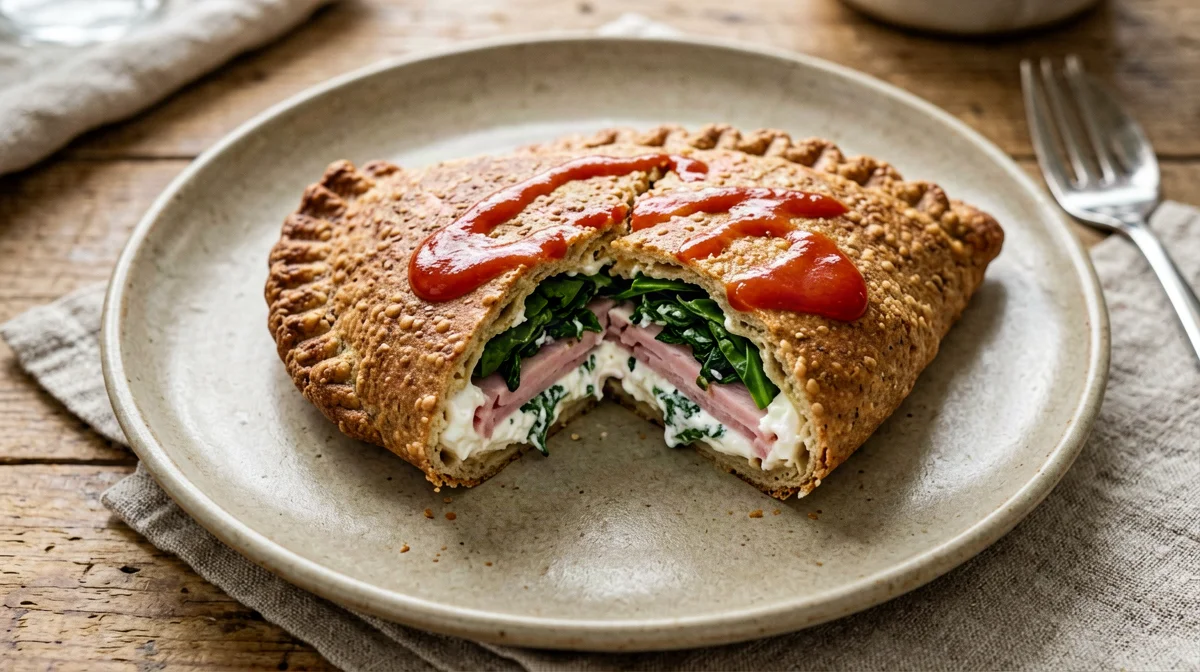 Calzone integrale con ricotta, spinaci e prosciutto cotto