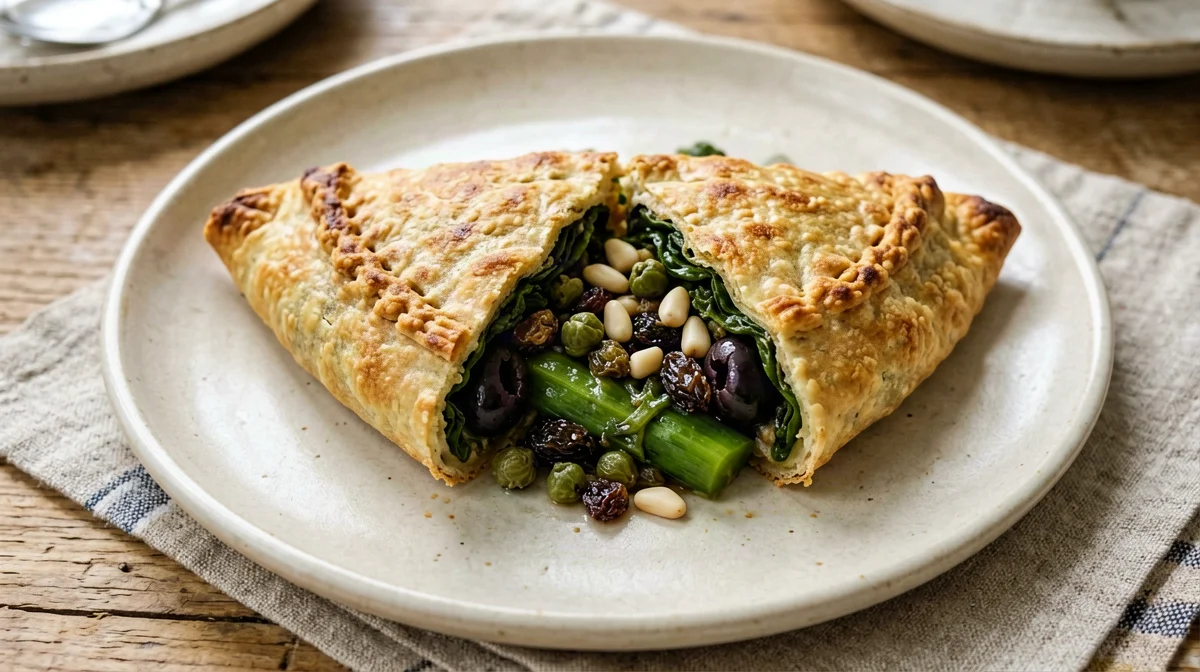Vegan calzone with escarole, olives and capers