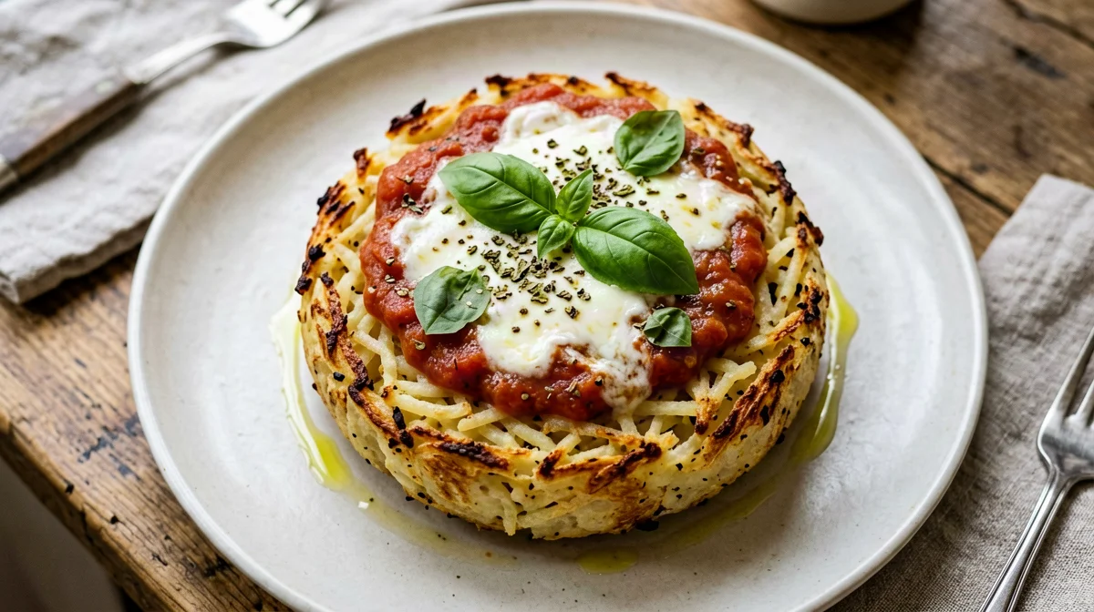 Pizza di patate al forno con pomodoro e mozzarella