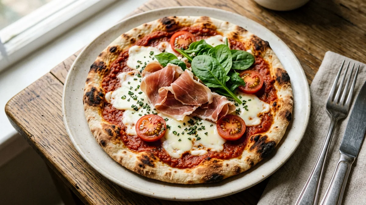 Piadina pizza con prosciutto crudo e pomodorini