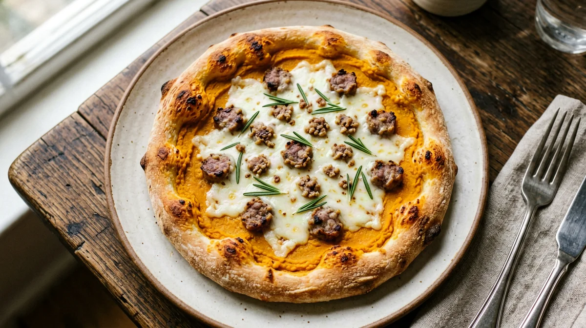 Pizza with pumpkin, sausage and provola