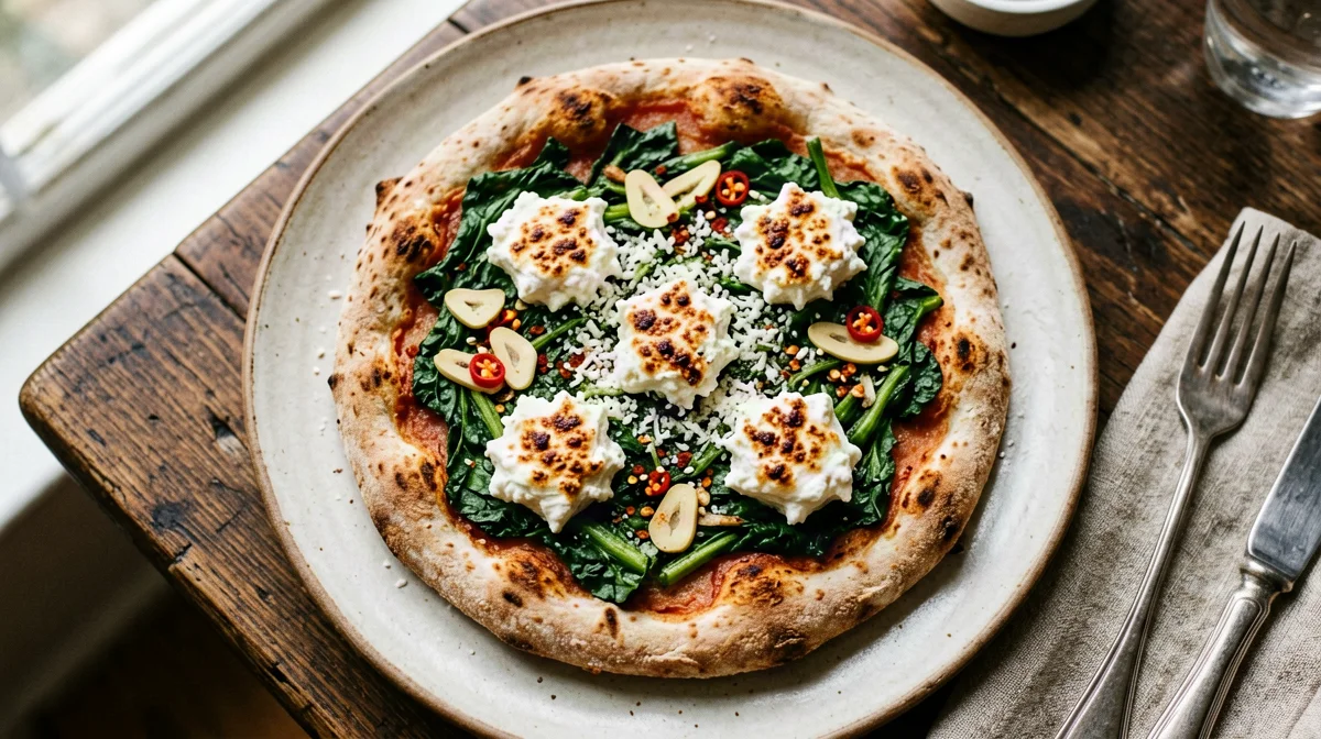 Pizza bianca con cicoria ripassata e ricotta