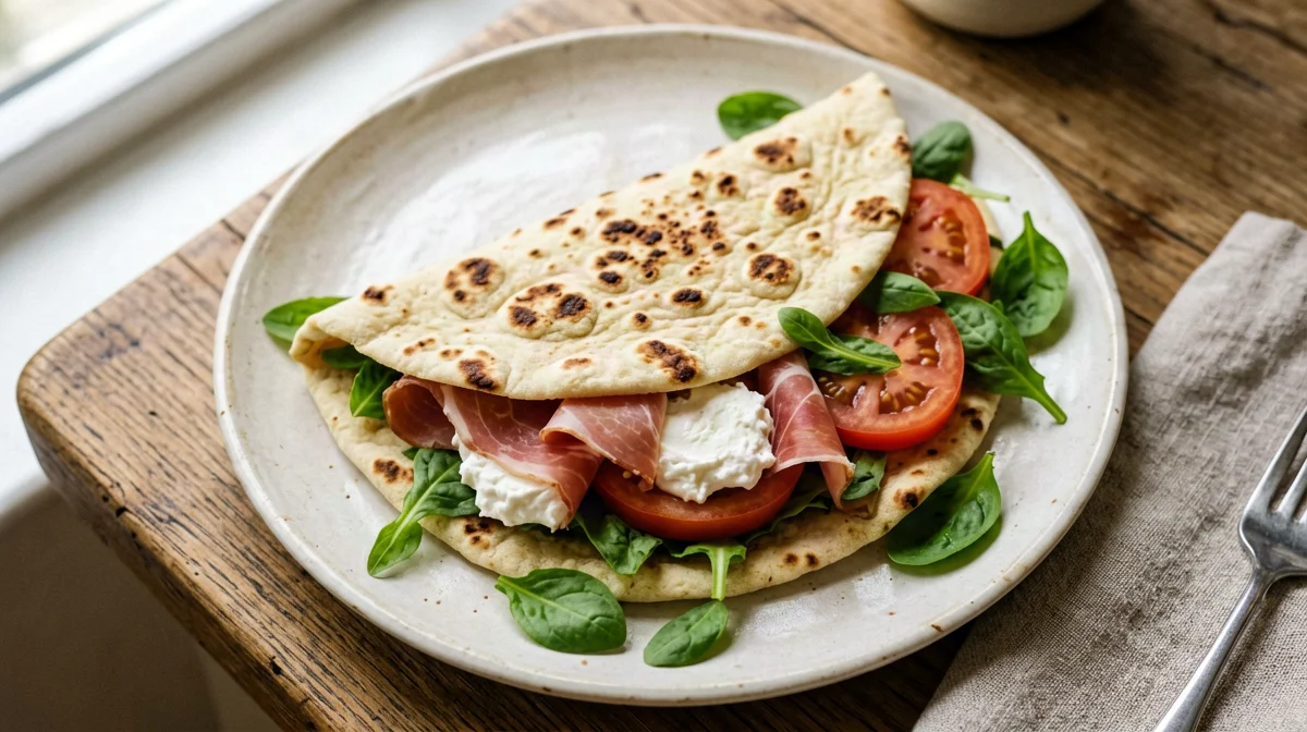 Piadina con stracchino, rucola e prosciutto crudo