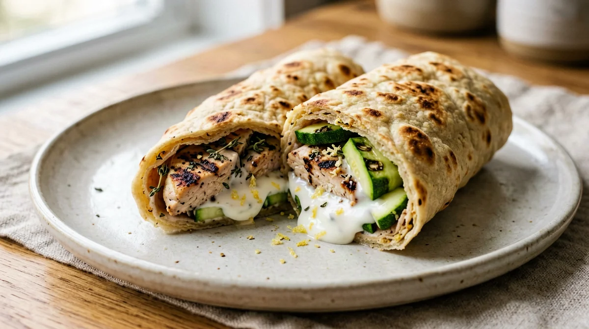 Piadina con pollo al limone, zucchine grigliate e yogurt