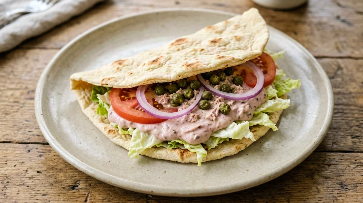 Piadina con tonno, pomodori e insalata croccante