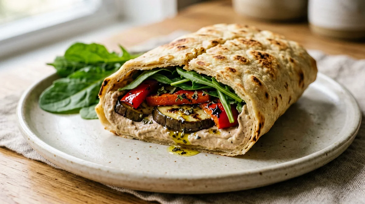 Piadina vegana con hummus e verdure grigliate