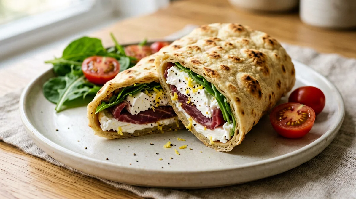 Piadina with bresaola, goat's cheese and rocket