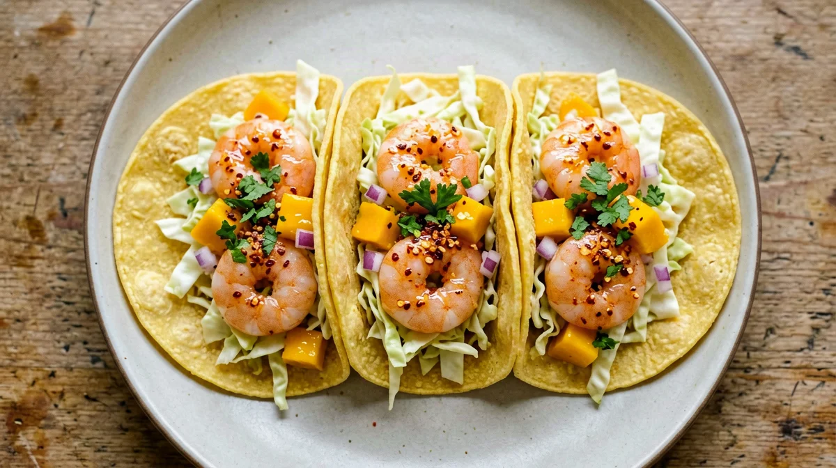 Wrap di mais con gamberi, mango e lime