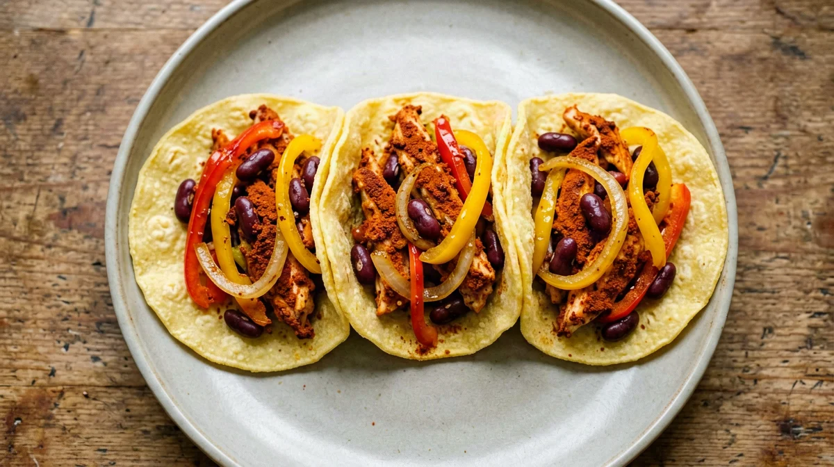 Paprika chicken fajitas with beans and peppers