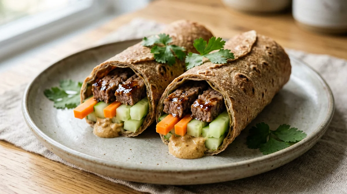Wrap integrale con tempeh, carote e salsa di arachidi