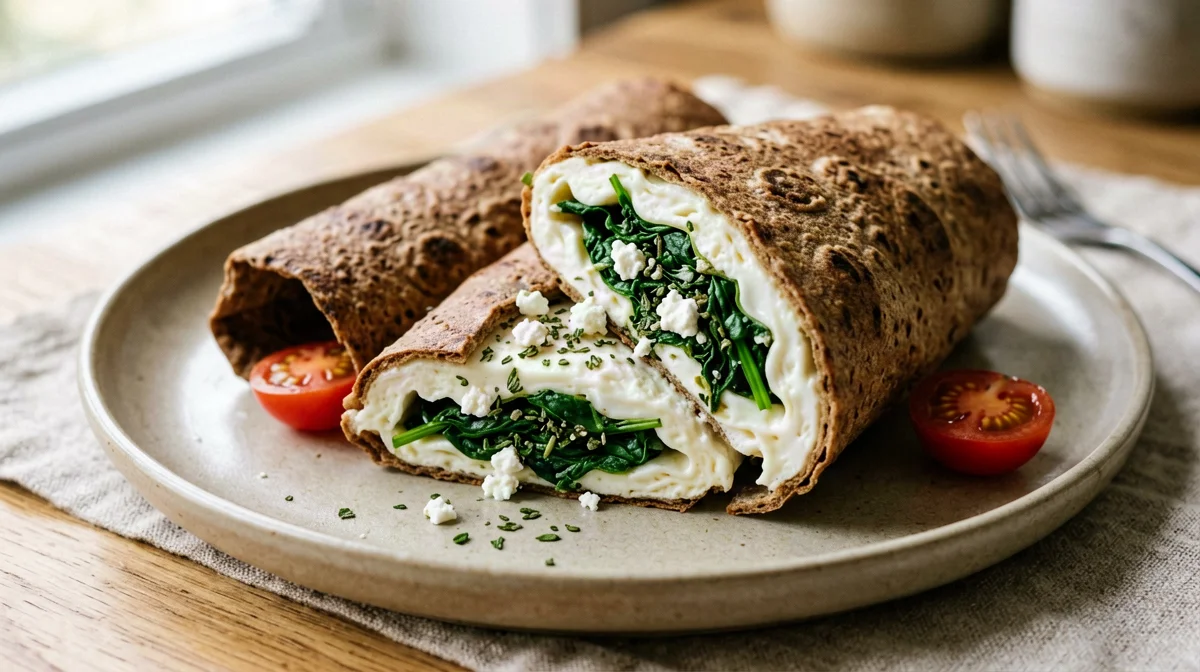 Egg white, spinach and feta wrap